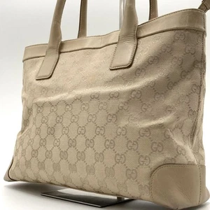 GUCCI Tote Canvas Leather GG Handbag One Shoulder - Picture 1 of 12