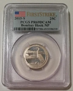 Gancho Bombay revestido S 2015 NP cuarto de prueba PR69 DCAM PCGS primer golpe* - Imagen 1 de 2