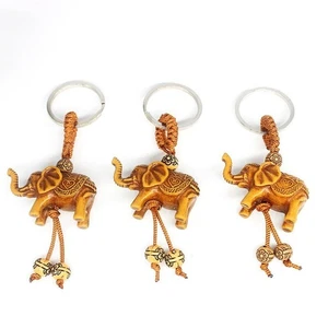 Women Men Lucky Wooden Elephant Carving Pendant Cute Keychain Keyring Religion- - Picture 1 of 6