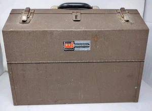 Vintage Waterloo Hip Roof Double Latch Metal Tool Box 4 Partition Trays - Picture 1 of 11