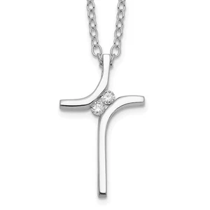 Sterling Silver Polished Diamond Cross Necklace - Picture 1 of 3