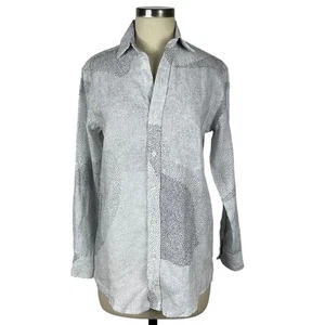 EMILY PHILLIPS White Gray Dotted Pattern Button Down Linen Blouse Women's Size 3 - Picture 1 of 5