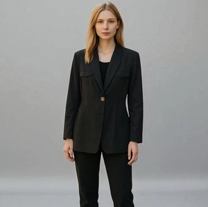 Giacca blazer nero specchio singolo bottone accenti oro anni 80-90 retrò taglia small - Foto 1 di 14