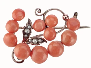 Jugendstil Gold Doublé Sizilianische Koralle Saat Perle Brosche um 1880! - Bild 1 von 4