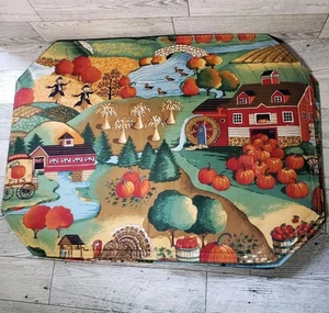 Juego de 4 manteles individuales calabaza pavo granja país otoño acción de gracias estampado de algodón - Imagen 1 de 4