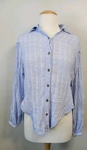 Free People Headed To The Highland Button Down Top Small Light Blue Boho - Picture 1 of 10