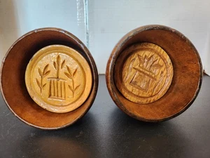 2 grandi stampi per burro vintage in legno presse grano intagliato fascio timbro fattoria - Foto 1 di 4