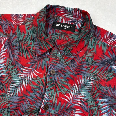 Brandini 100% Pure Silk Hawaiian Shirt Mens XL Red Palm Leaves Beach Vacation - Image 1 of 4