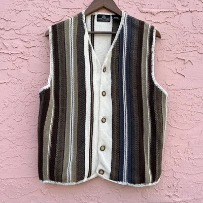 Vintage Structure Knit Vest Top Stripe Cotton Adult Size Large - Image 1 of 4