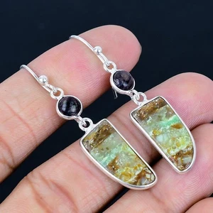 Chrysoprase 925 Silver Plated Handmade Earrings of 2.13" - Picture 1 of 3