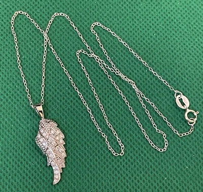 "Colgante de plumas de plata de ley .925 circonitas cúbicas y collar de cadena de eslabones de 18""" Foto 1 de 4