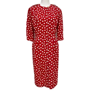 Ms Chaus Vintage 80's Dress Red White Polka Dot Gold Buttons Midi Retro Womens 8 - Picture 1 of 11