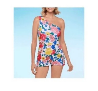 NUEVO Vestido de Natación Liz Claiborne Floral Sorbete Un Hombro Control Abdomen Talla 16 Foto 1 de 4