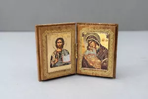Iconos dípticos de madera en miniatura, icono ortodoxo griego - bizantino. - Imagen 1 de 6