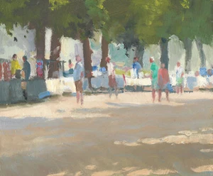 ORIGINAL MICHAEL RICHARDSON "Market Under The Trees" France french OIL PAINTING - Picture 1 of 1