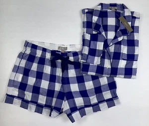 J CREW Size S Women's Pajama Short Set Blue BUFFALO CHECK Brushed Twill NEW $98 - Picture 1 of 4