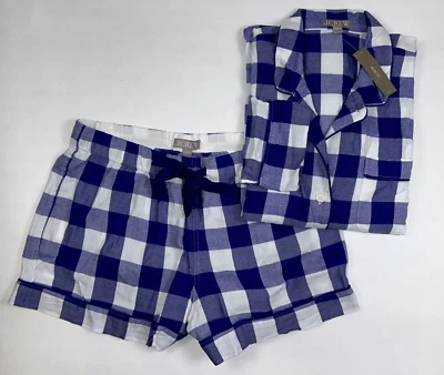 NEW J.CREW Size XL Women's Pajama Short Set Blue BUFFALO CHECK Brushed Twill $98 - Image 1 of 4