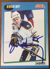 1991-92 Score # 628 Brad May, Autographed, Buffalo Sabres
