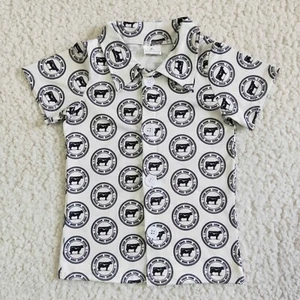 Boy's Short Sleeve Polo Shirt Cow Print - Picture 1 of 1
