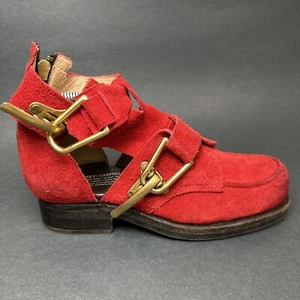 Jeffrey Campbell Flashing Red Suede Gold Buckles Heeled Zip Up Boots US Size 7 - Picture 1 of 9