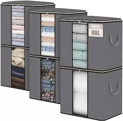 6Pack 90L Underbed Clothes Storage Bags Zipped Organizer Wardrobe Cube Boxes - Image 1 of 4