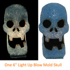 One Blue Skull Light Up Blow Mold Melted Plastic Popcorn Skeleton Halloween VTG