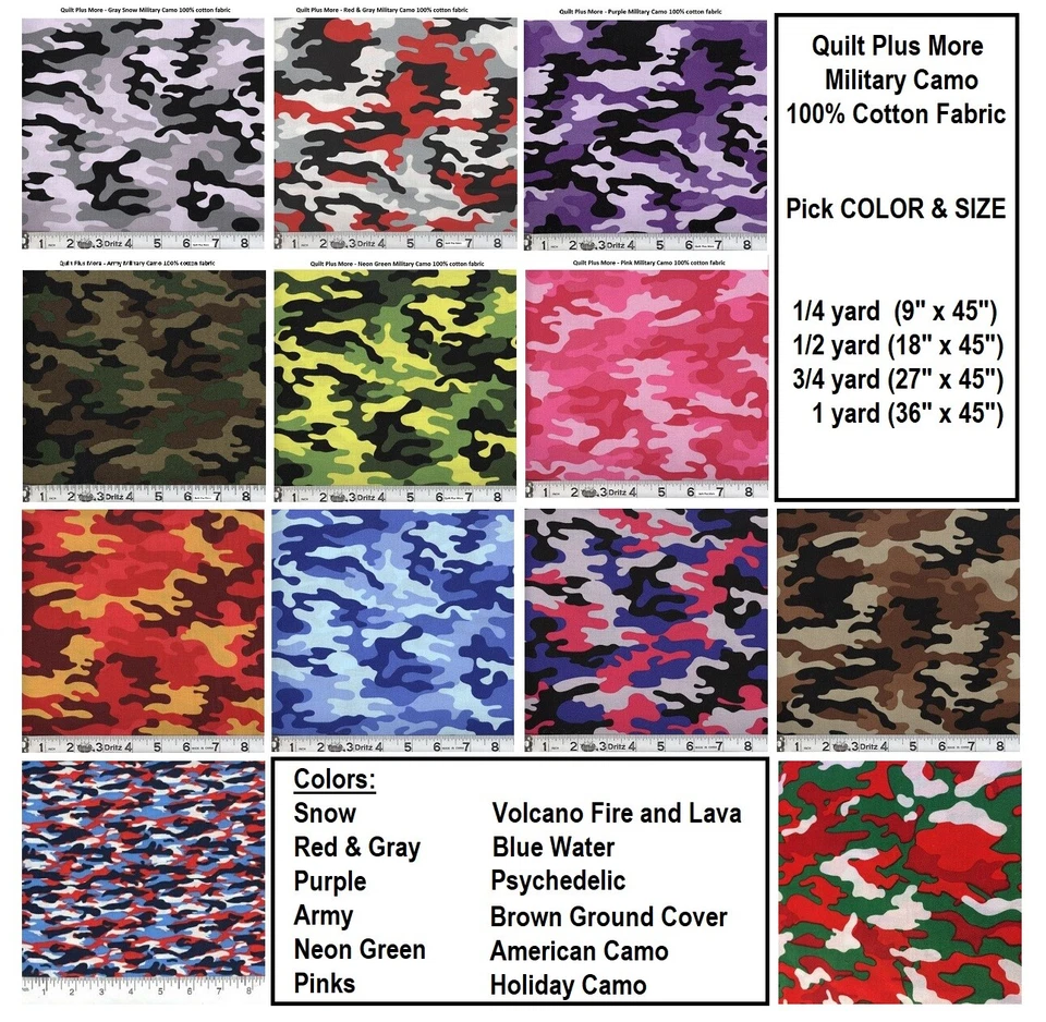 Tela estilo militar camuflaje 100% algodón - Elige TALLA Y ENTRE 12 COLORES Foto 1 de 1