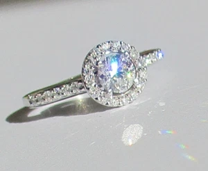 Platinum 950 Diamond Halo Engagement / Dress Ring Size L 1/2 ~ TCW 0.71 Points - Picture 1 of 18