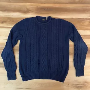 Vintage Structure Sweater Mens Large Navy Blue Cable Knit Roll Neck Fisherman - Picture 1 of 12