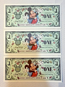 (3) Juego de Mickey serie A billete de un dólar serie A de $1 dólar sin circular de Walt Disney Dollar 2000 - Imagen 1 de 5