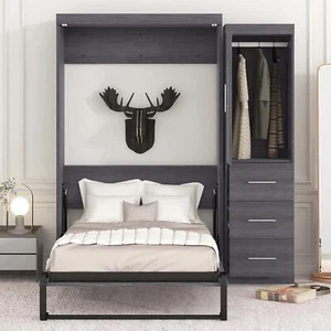 Murphy Wall Bed Twin Size With Wardrobe Cabinet 3 Drawers Cabin Studio Apartment - Picture 1 of 23