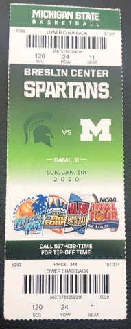 2019 Michigan Wolverines vs Michigan State Spartans Basketball Ticket Stub Cover