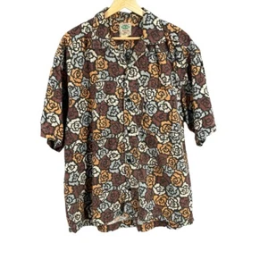 VTG Pepe Button Up Shirt Mens M Floral Rose Print Short Sleeve Brown Orange Y2K - Picture 1 of 5