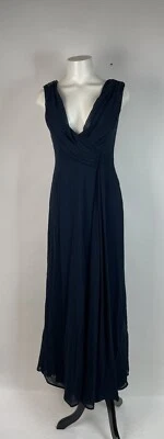 Tadashi Shoji draped Navy Blue Chiffon Dress + Embellished Shoulder Gown 2 - Image 1 of 4