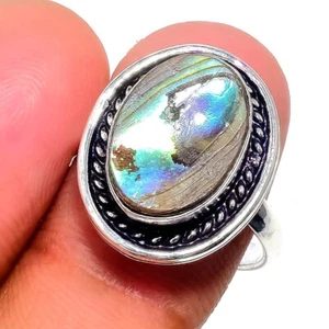Natural Abalone Shell Gemstone 925 Sterling Silver Jewelry Ring All Size (U.S.A) - Picture 1 of 1