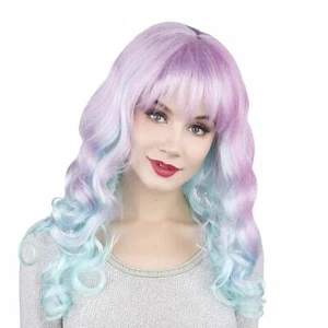 Women's Multi Color Curly Shoulder Length Trendy Pastel Ombre Wig HW-6766 - Picture 1 of 9