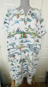 Women’s Palm Grove Intimates Beach !/4 Zip Cover Up House Coat Sailboats 2X - Picture 1 of 9