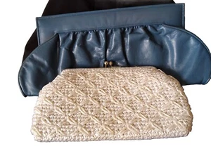 70,S and 50,s X2 Clutch Bags.Leather and Raffia.37x18cm.26x15. - Picture 1 of 6