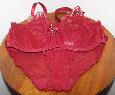 WACOAL EVOCATIVE EDGE FULL FIGURE BRA (38DDD) & HI-CUT BRIEF (8-XL) COMBO RHUBRB - Image 1 of 4