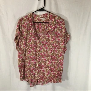 Lucky Brand Rosa Blumen & Paisley Boho Bohemian Viskose Camp Shirt XL Retro - Bild 1 von 9