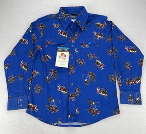 NWT Kids VTG Wrangler Checotah Western Print Pearl Snap Shirt L Rodeo Cowboy - Picture 1 of 12