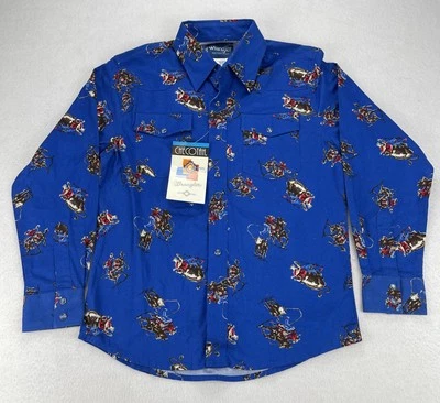 NWT Kids VTG Wrangler Checotah Western Print Pearl Snap Shirt L Rodeo Cowboy - Image 1 of 4