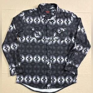 Rock & Roll Denim Herren schwarz weiß Aztekenmuster geometrisches Button-Down Hemd Größe Large - Bild 1 von 8