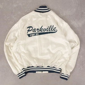 Vintage 90s Parkville Varsity Bomber Jacket L Men's White Americana - Picture 1 of 7