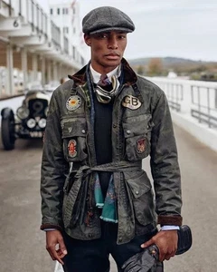 Polo Ralph Lauren Camo Oilcloth British Millerain Wax Patch Biker Army Jacket L - Picture 1 of 7