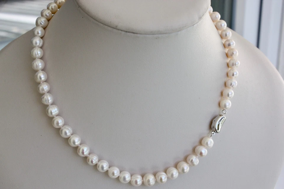 8 mm 45 cm 925 Silber Süßwasser Perlen Schmuck Perlenkette Echtschmuck Kette mnb - Bild 1 von 1