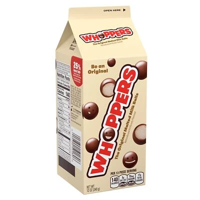WHOPPERS Las Bolas de Leche Malteadas Originales, Snack de Película, Caramelo 12 OZ Cartón Foto 1 de 4