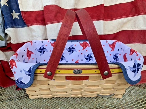 Custom Patriotic Pinwheels LINER For Longaberger Medium Chore Basket Cover