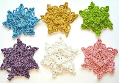 6 PIEZAS Crochet Decoración de Navidad - Estrellas, Flor, Copos de Nieve 3D en Rosa, Azul, Dorado Foto 1 de 4