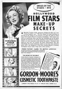 1949 Advert Gordon Moore's Cosmetic Toothpaste VIRGINIA FIELD Print Ad Ephemera - Picture 1 of 1